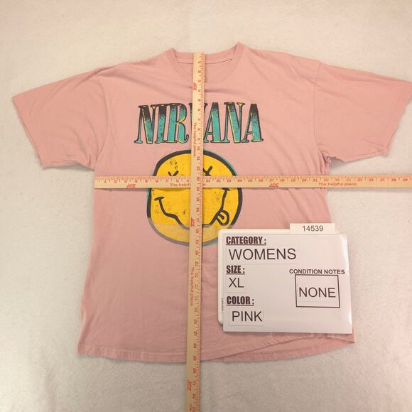 Nirvana Band Crew Neck Short Sleeve T Shirt Womens Size Extra Large XL Pink - Picture 5 of 9